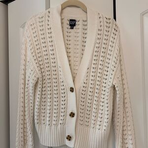 GAP Cream Open-Weave Button Front Cardigan